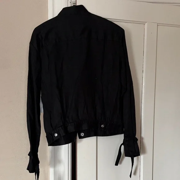 Frame Women’s Black Linen Jacket with Tie Cuffs, M, NWT - Picture 2 of 9